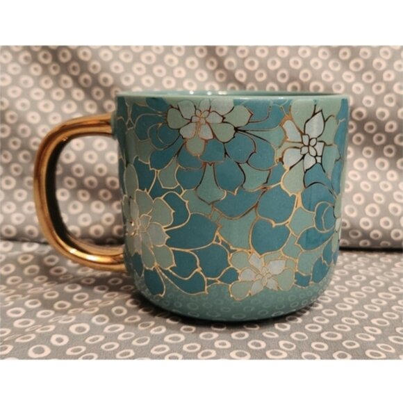 Thyme & Table Teal and Gold Stoneware Succulent Pattern Mug - Picture 4 of 7